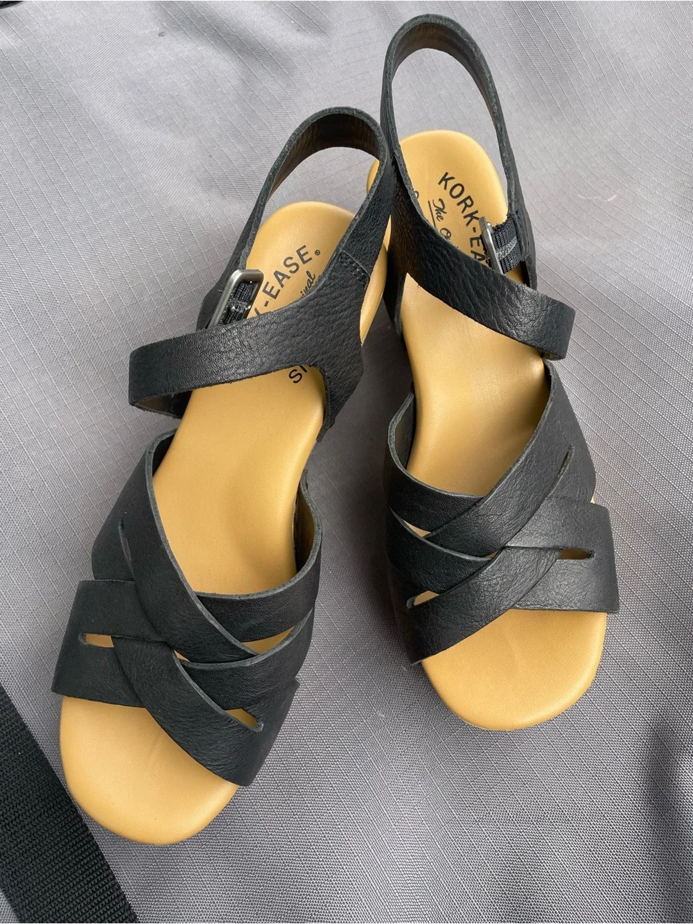 Black Leather Crisscross Slingback Platform Sandals